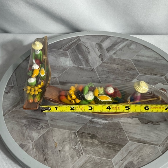 Mini Floating Market Boat Figurines w/ Fruit & Sellers – Set of 2, 7” Long Thai - Picture 7 of 9